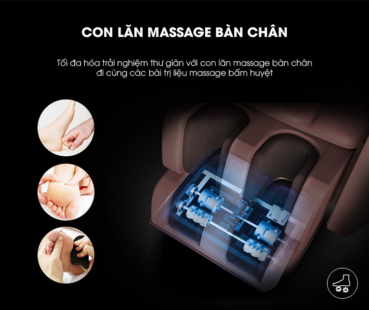 Vùng chân được massage sâu bởi con lăn massage cao cấp.
