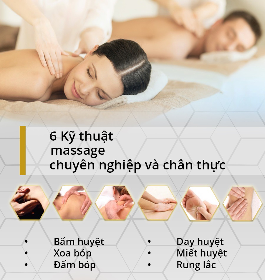 Các kỹ thuật massage chuyên nghiệp, lực ấn phù hợp.