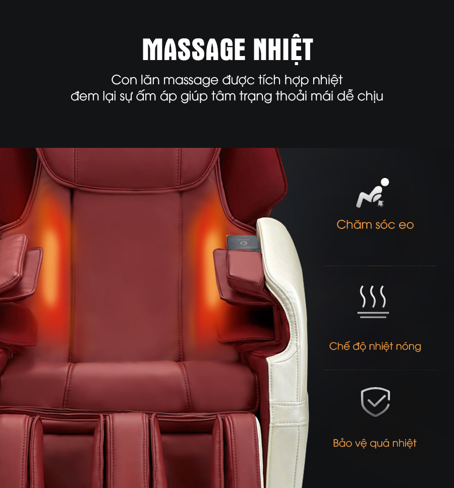 Chức năng massage nhiệt tại thắt lưng tăng tuần hoàn máu, giảm đau nhanh.