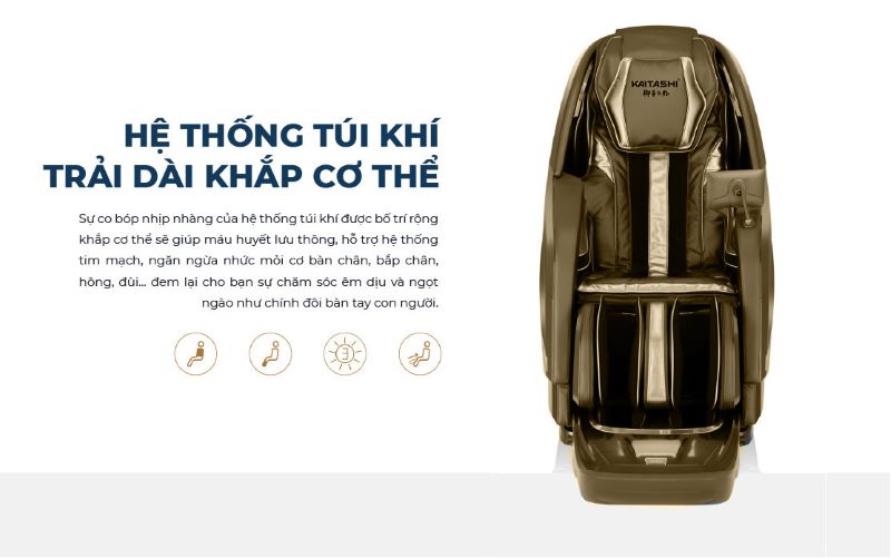 Ghế massage Kaitashi KS-990 Gold| Hệ thống túi khí bao phủ trọn vẹn