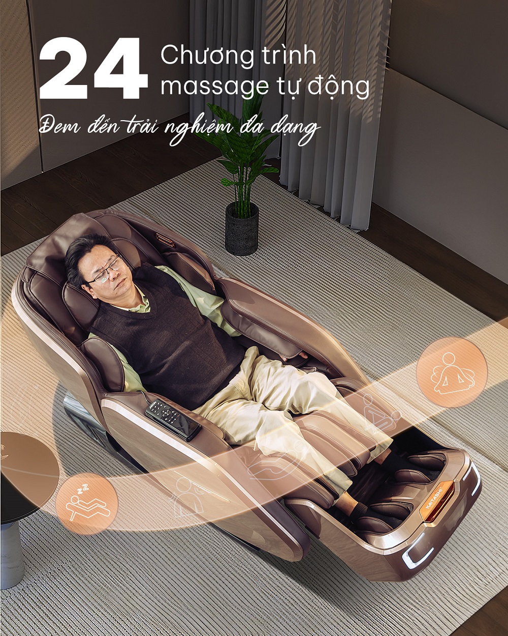 Ghế massage Kaitashi KS-680 tích hợp 24 chương trình massage tự động
