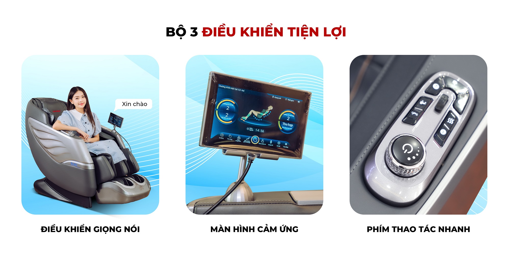 Ghế massage Kaitashi Suki điều khiển bằng giọng nói, màn hình cảm ứng, phím bấm nhanh