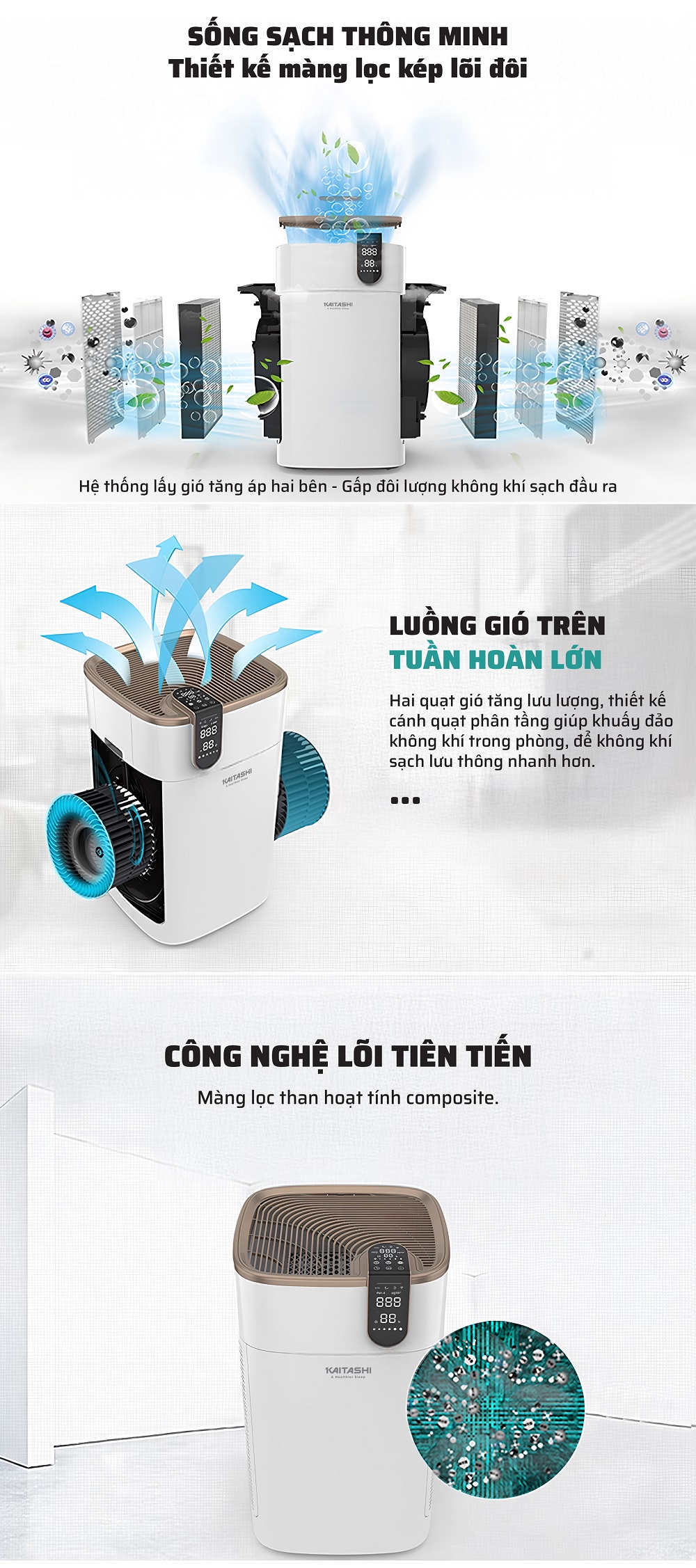 Kaitashi KKS-500 công nghệ lõi thông minh lọc sạch bụi bẩn