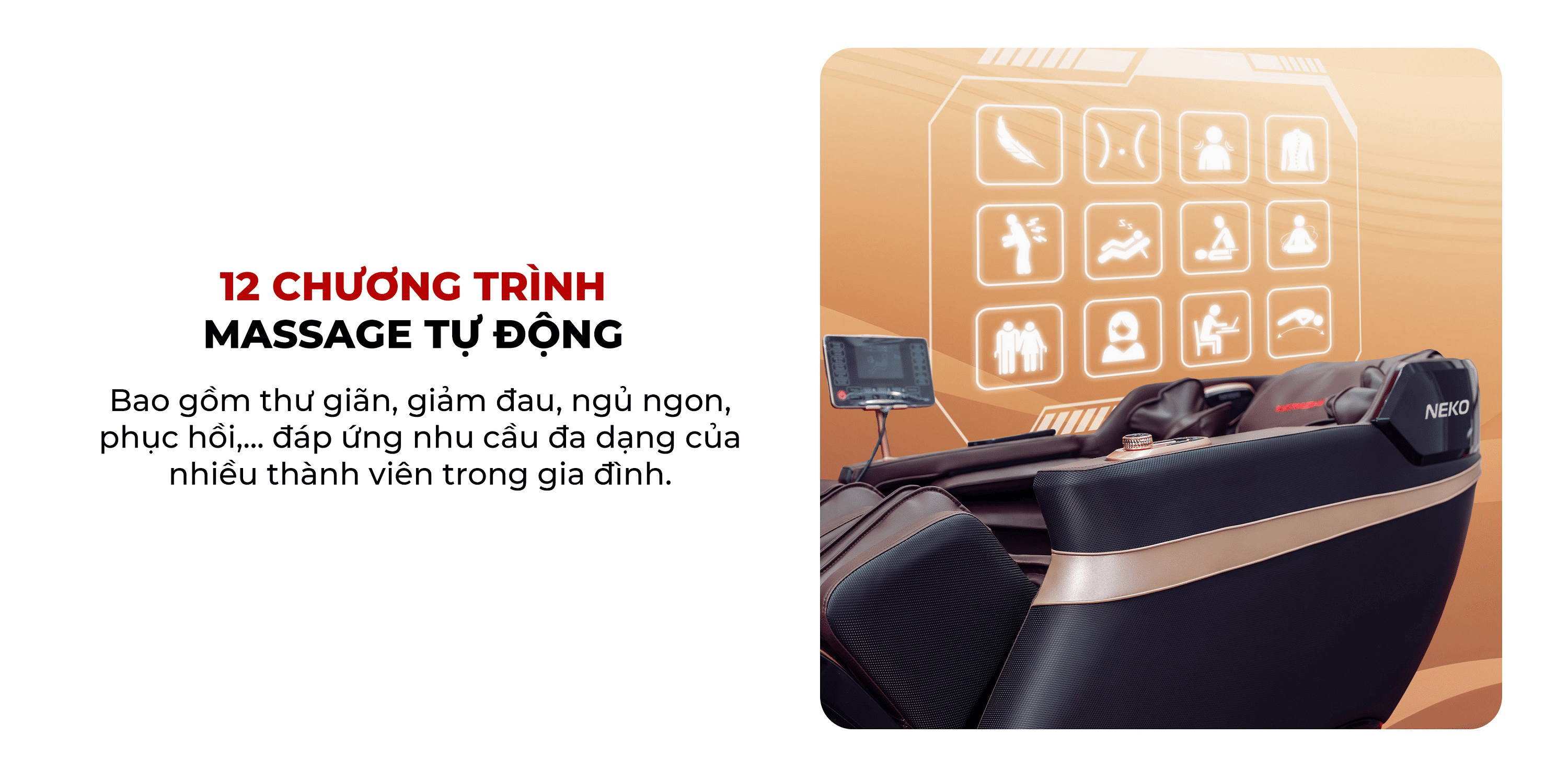 Ghế massage Kaitashi Neko - Thiết lập sẵn 12 chương trình xoa bóp tự động